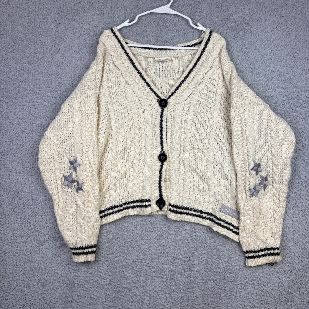 Taylor Swift Cardigan Women Size M/L Cream Folklore Album Star Patch Merch